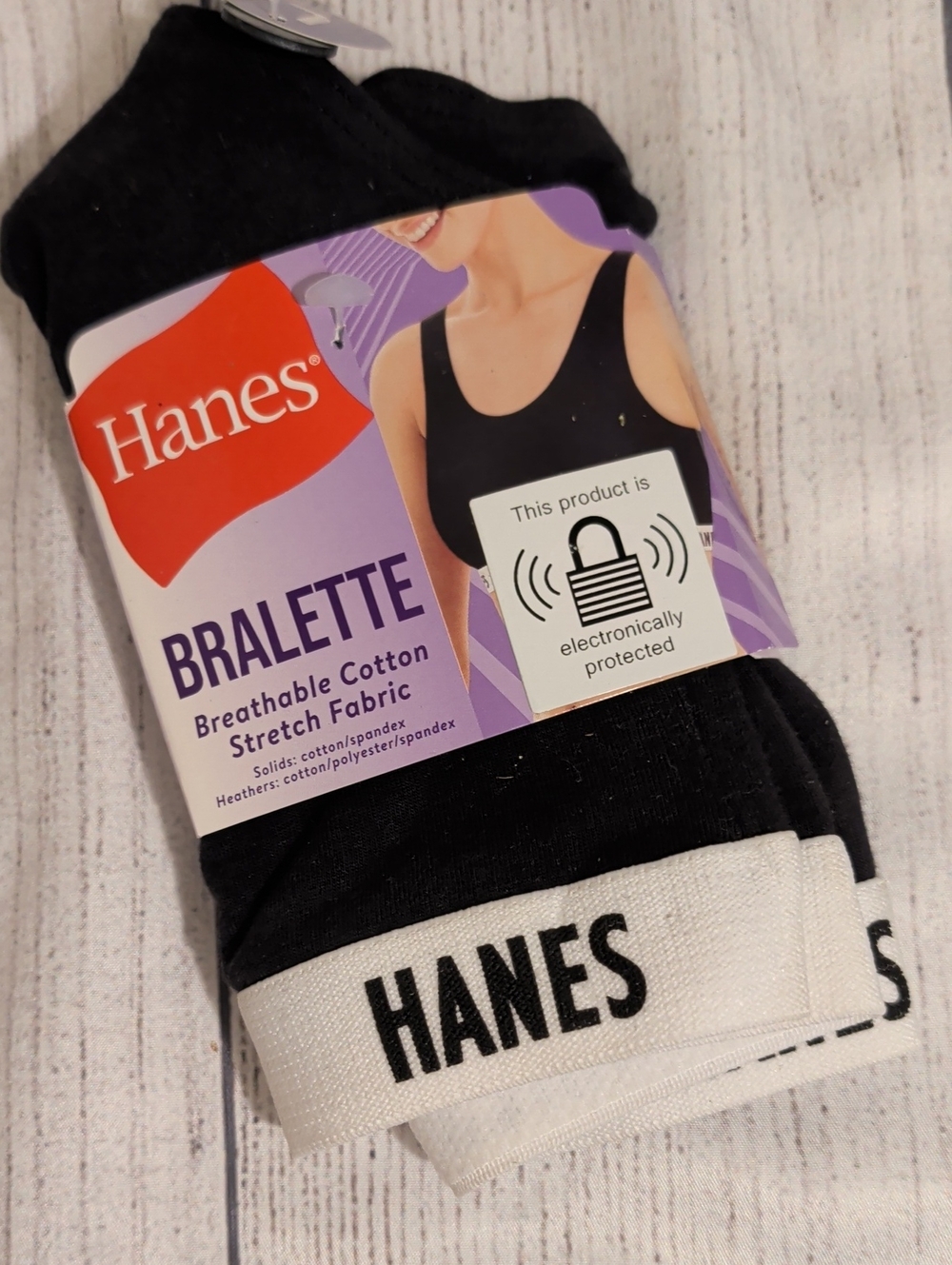 Hanes Black Bralette with White Logo Band